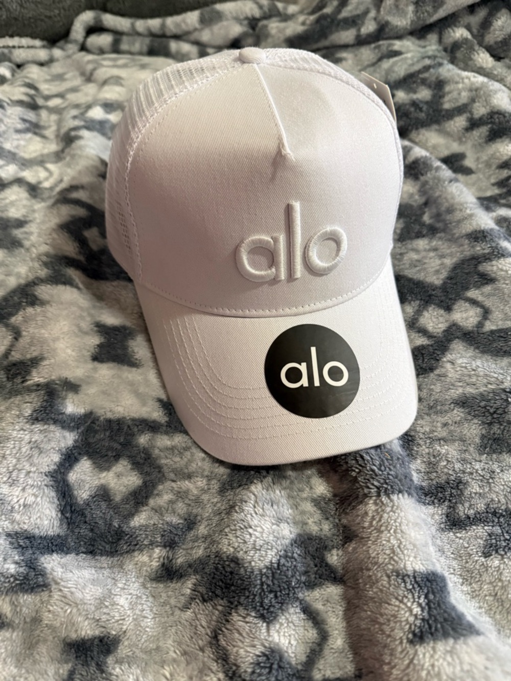 ALO Yoga White Trucker Cap with Embroidered Logo